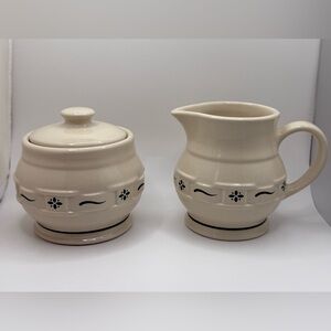 Longaberger Pottery Woven Traditions Heritage Green  Sugar and Creamer